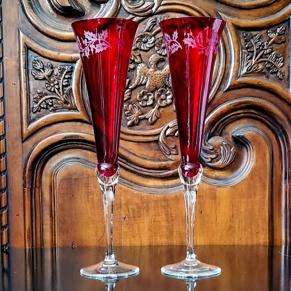 Lenox Other - (2) Lenox 11" Holiday Gems Ruby Fluted Glasses
